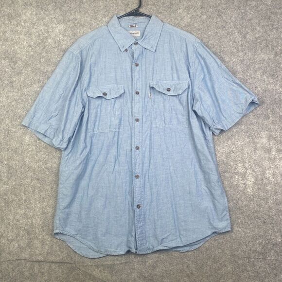 Carhartt Men Large Blue Chambray Short Sleeve Shirt S200 CBL Work Chore - Picture 1 of 8